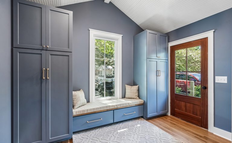 Functional family space with window seating.