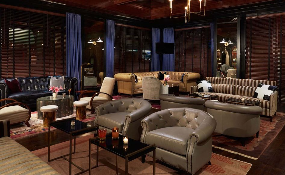Lounge interior at The Spectator hotel in Charleston